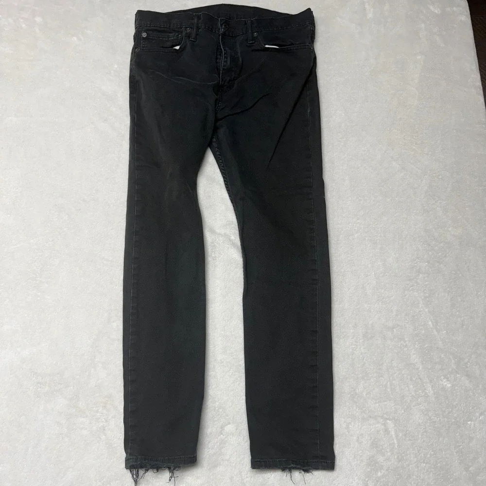 Levis 510‎ Skinny Fit Jeans Washed Black Raw Hem Denim 34x30 Mens Womens